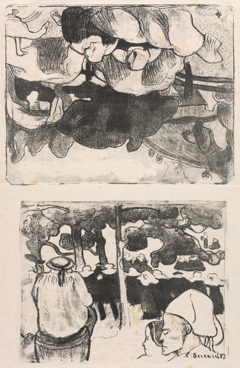 Les Bretonneries: Bretonische Frauen beim Heumachen (Bretonnes Faisant les Foins) und Hochzeit in der Bretagne (La Noce en Bretange) von Emile Bernard
