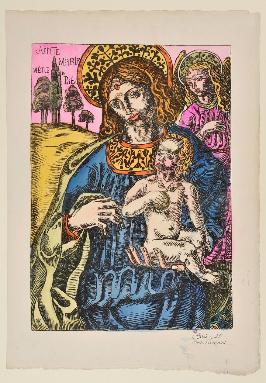 Sainte Marie Mutter Gottes: Die Jungfrau und der Engel mit Nimbus von Emile Bernard