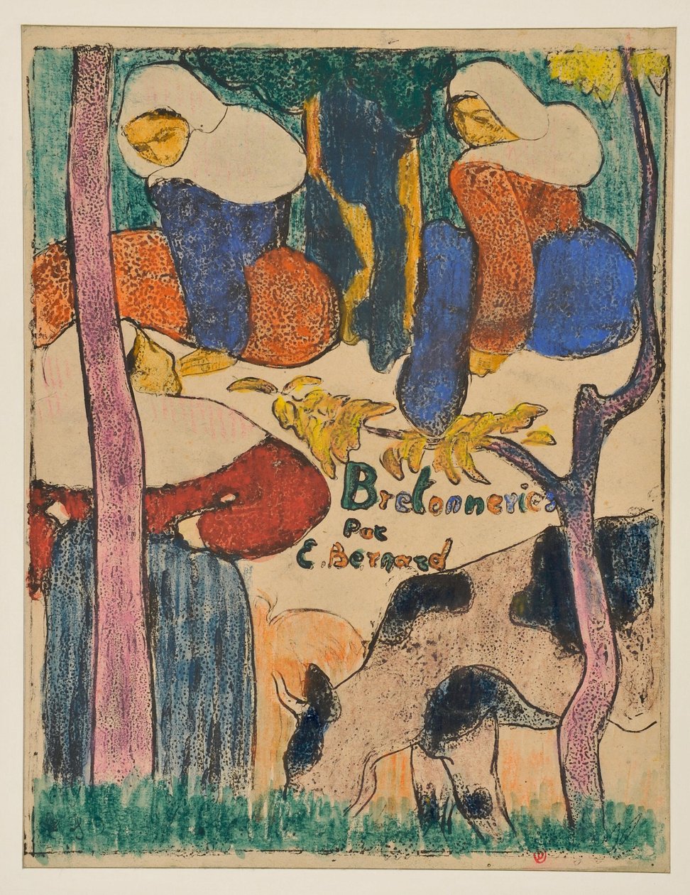 Drei Frauen und eine Kuh auf einer Wiese von Emile Bernard