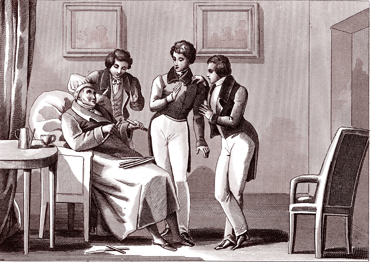 Der alte Mann und die Söhne, Fabel von La Fontaine von Emile Joseph Alexandre Gouget
