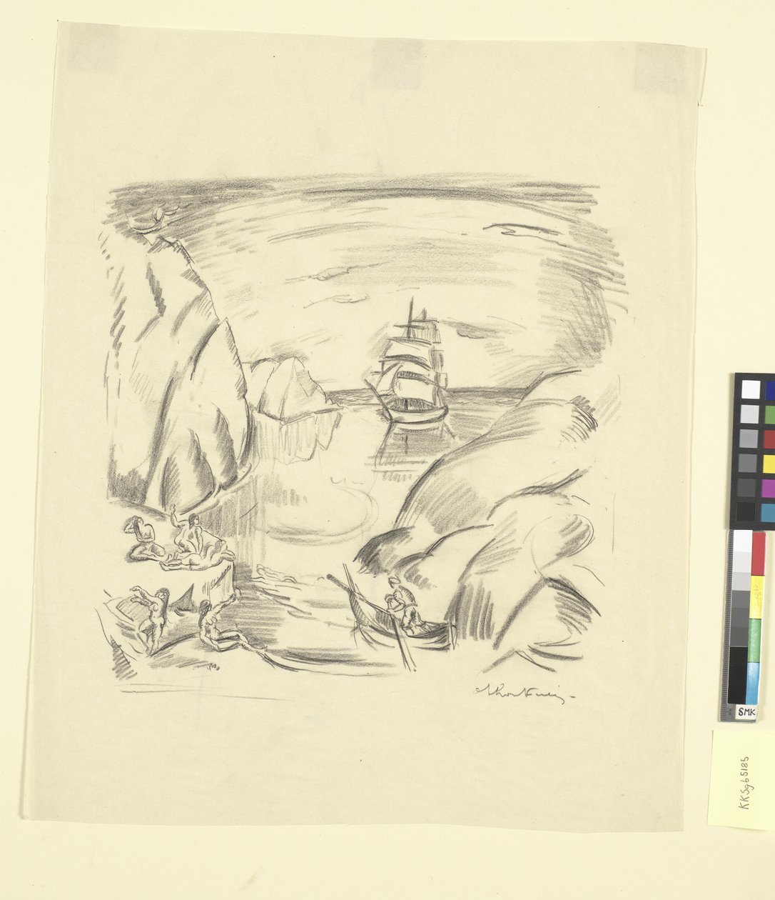 Eine Bucht mit Segelschiff und badenden Frauen von Emile Othon Friesz
