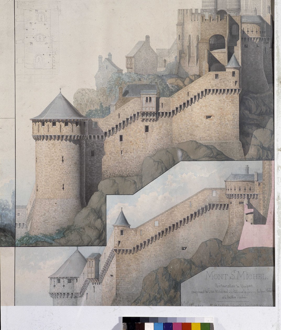 Ansicht der Maschikulis zwischen dem Nordturm und dem Claudine-Turm von Mont Saint Michel. Zeichnung von Emile Sagot. Städtisches Museum von Avranches (Manche) von Emile Sagot