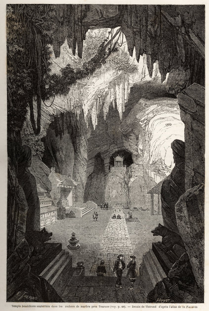 Unterirdischer buddhistischer Tempel in Marmor-Felsen bei Tourane von Emile Theodore Therond