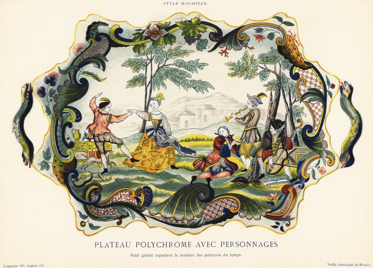 Platte mit Figuren im Felsenstil, Rouen (Chromolithographie) von Emilie Pottier