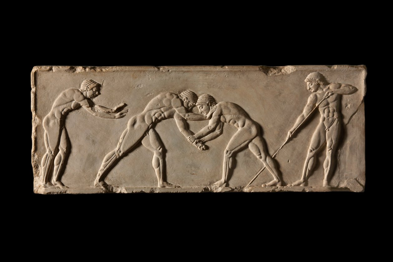Ballspieler-Basis, Vorderseite. Teil der Ballspieler-Basis von Endoios. Aus Athen, ca. 510 v. Chr. von Endoeus