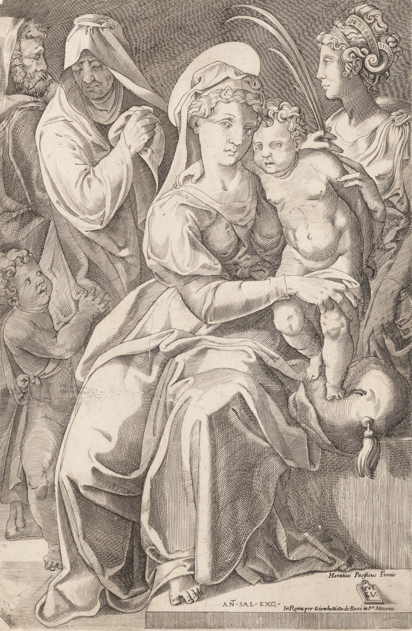 Die Heilige Familie mit St. Anna und St. Katharina, 1542, veröffentlicht 1627-50 von Enea Vico
