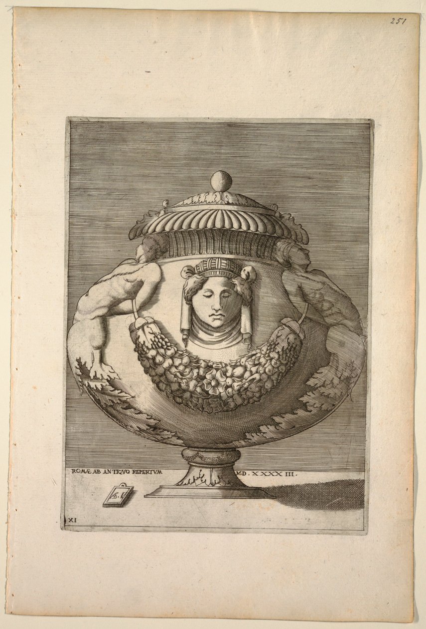 Vase dekoriert mit Figuren, Ranken und Girlanden von Enea Vico