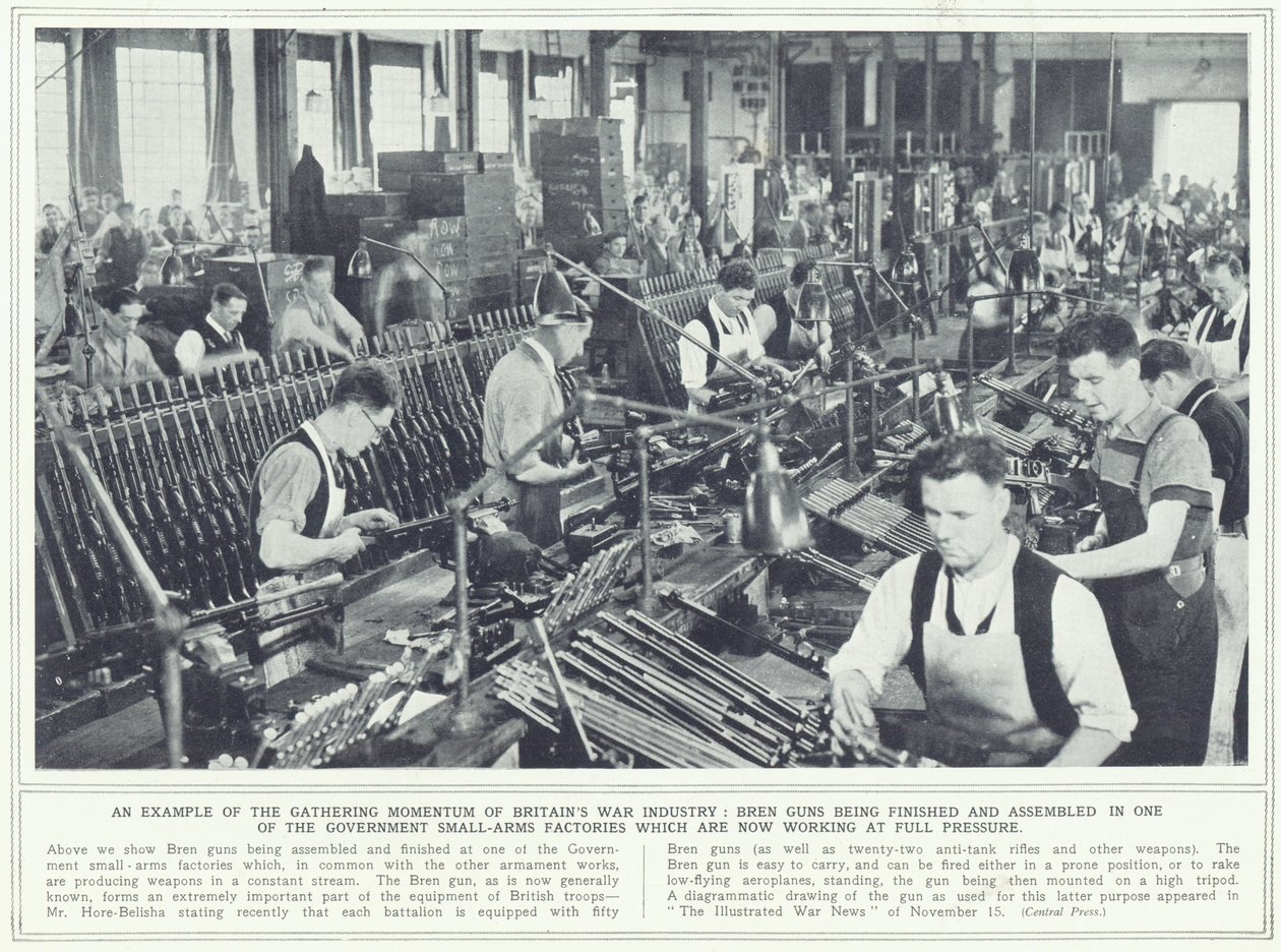 Bren-Gewehre werden in einer der kleinen Waffenfabriken der Regierung fertiggestellt und montiert, aus The Illustrated War News, veröffentlicht am 22. November 1939 von English Photographer