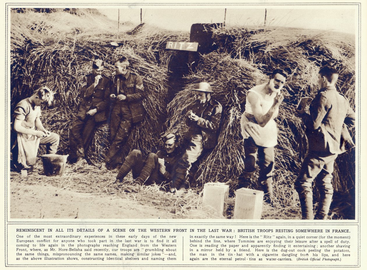 Britische Truppen ruhen sich irgendwo in Frankreich aus, aus The Illustrated War News, veröffentlicht am 1. November 1939 von English Photographer
