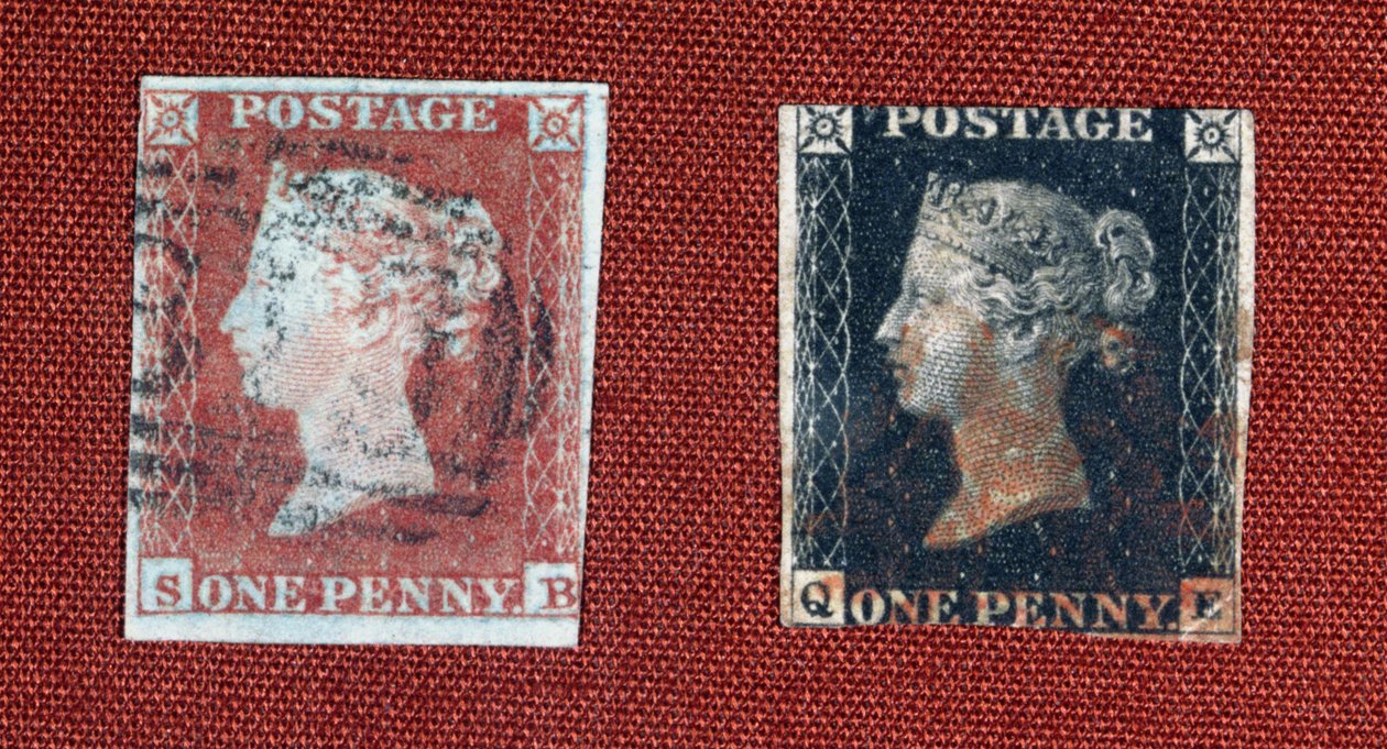 Penny Black und Penny Red, 1850 (Tinte auf Papier) von English Photographer