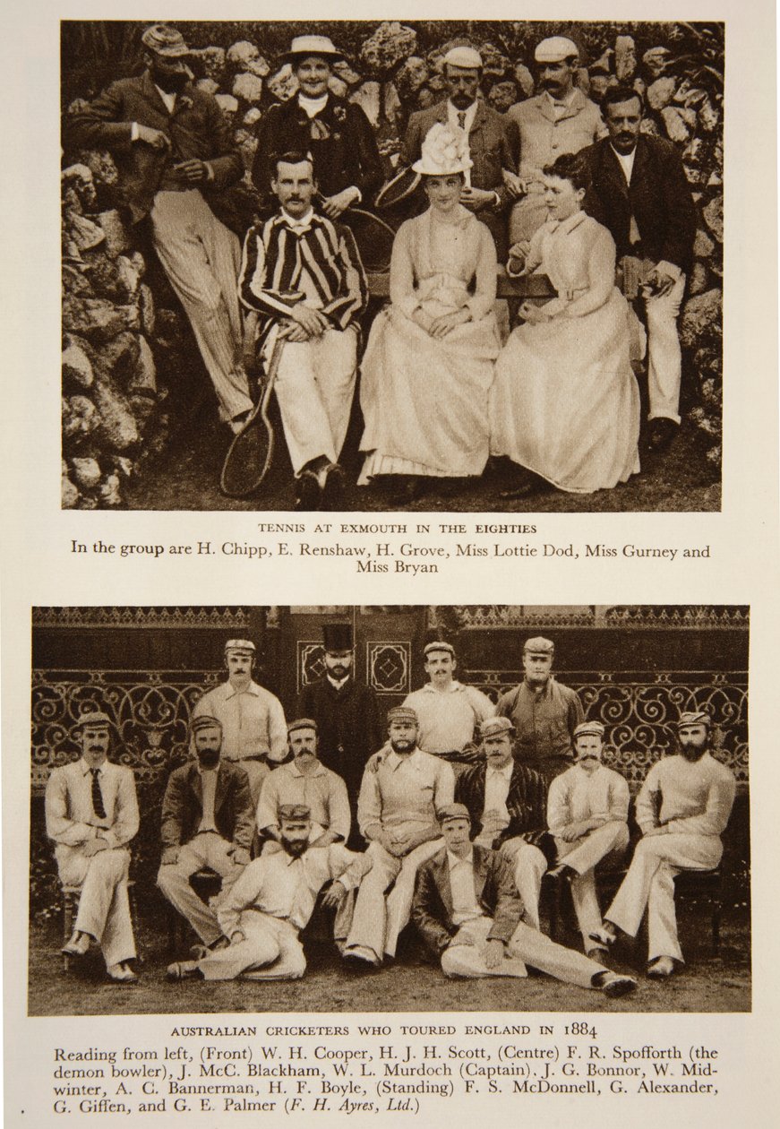 Tennis in Exmouth in den 80er Jahren und das australische Cricket-Team, das 1884 England bereiste, Fotografien aus The Times von English Photographer