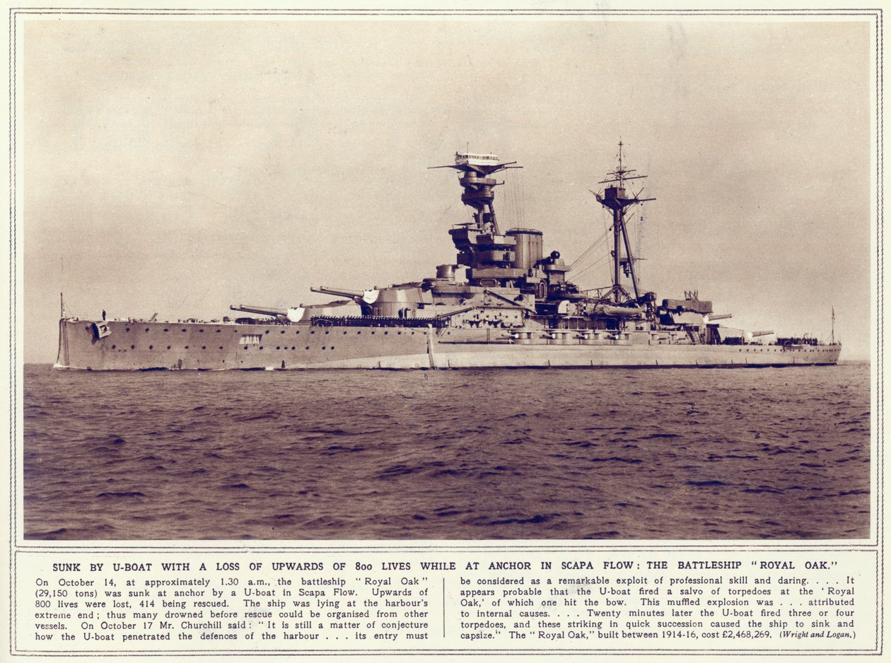 Das Schlachtschiff Royal Oak, aus The Illustrated War News, veröffentlicht am 1. November 1939 von English Photographer