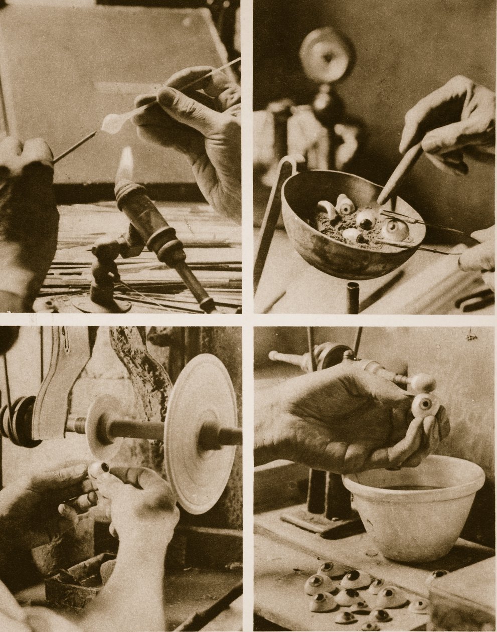 Der Prozess der Herstellung von farbigen Glasaugen für zurückkehrende Soldaten des Ersten Weltkriegs von English Photographer