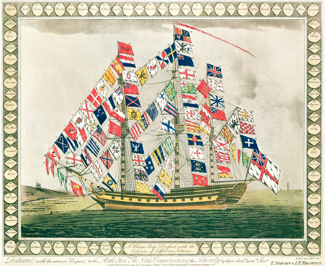 Ein Königsschiff mit den Farben verschiedener Nationen geschmückt, 6. Oktober 1794 von English School