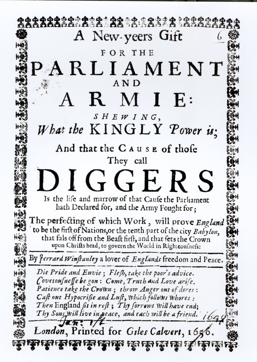 Ein Neujahrsgeschenk für das Parlament und die Armee, das zeigt, was die königliche Macht ist und die Ursache derer, die sie Diggers nennen, veröffentlicht 1650 von English School