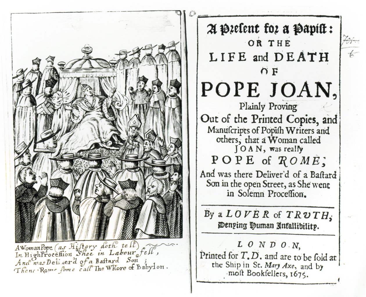 Ein Geschenk für einen Papisten, oder das Leben und der Tod von Papst Johanna, 1675 von English School