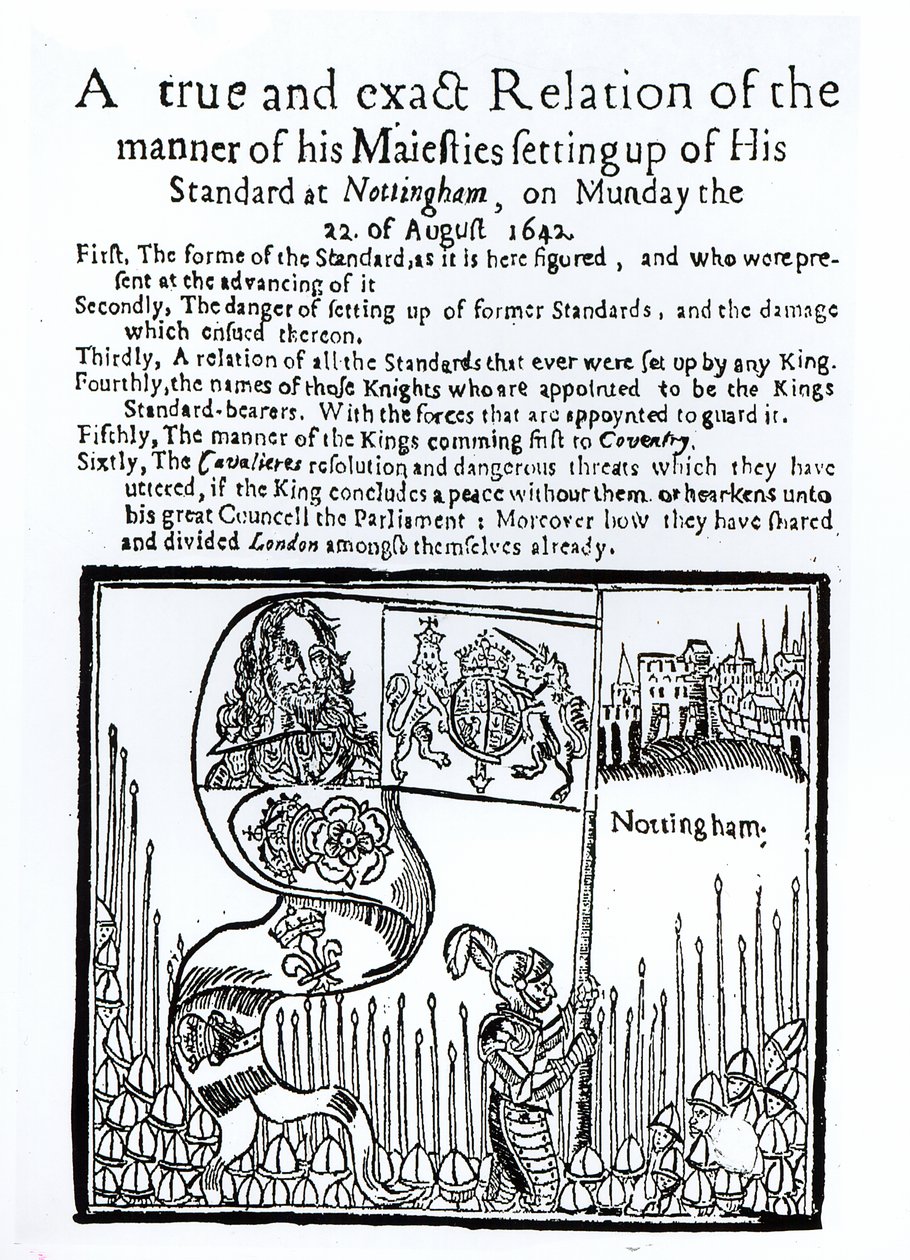 Eine wahre und genaue Darstellung der Art und Weise, wie Seine Majestät am Montag, den 22. August 1642, seinen Standard in Nottingham aufstellte von English School