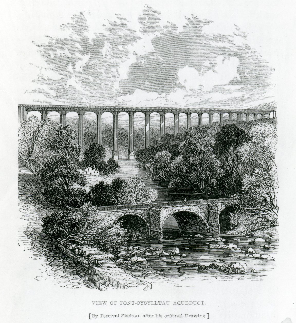 Ansicht des Pont-Cysylltau-Aquädukts, 1861 von English School