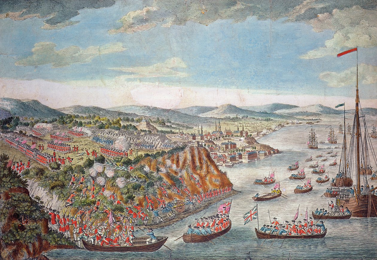 Ansicht der Einnahme von Quebec, 13. September 1759 (Farbstich) von English School