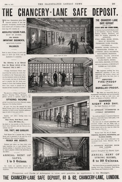 Werbung für das Chancery Lane Safe Deposit von English School