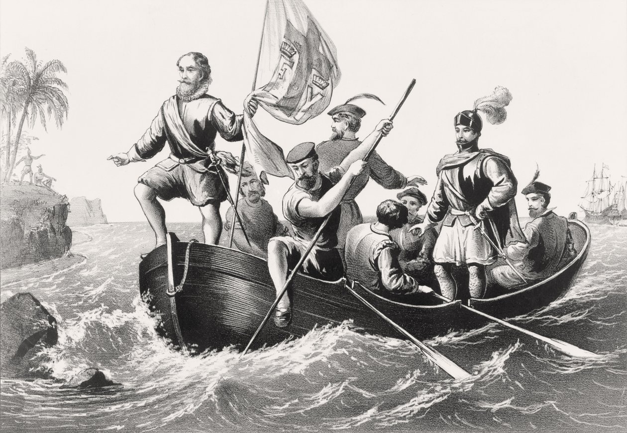 Christoph Kolumbus betritt San Salvador am 12. Oktober 1492 von English School