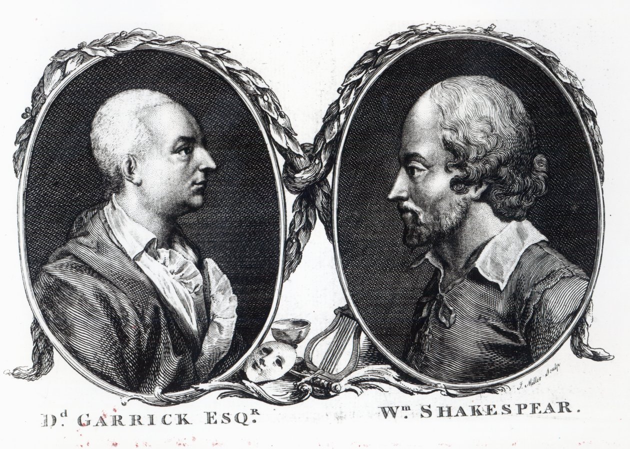 David Garrick und Shakespeare, graviert von J. Miller von English School