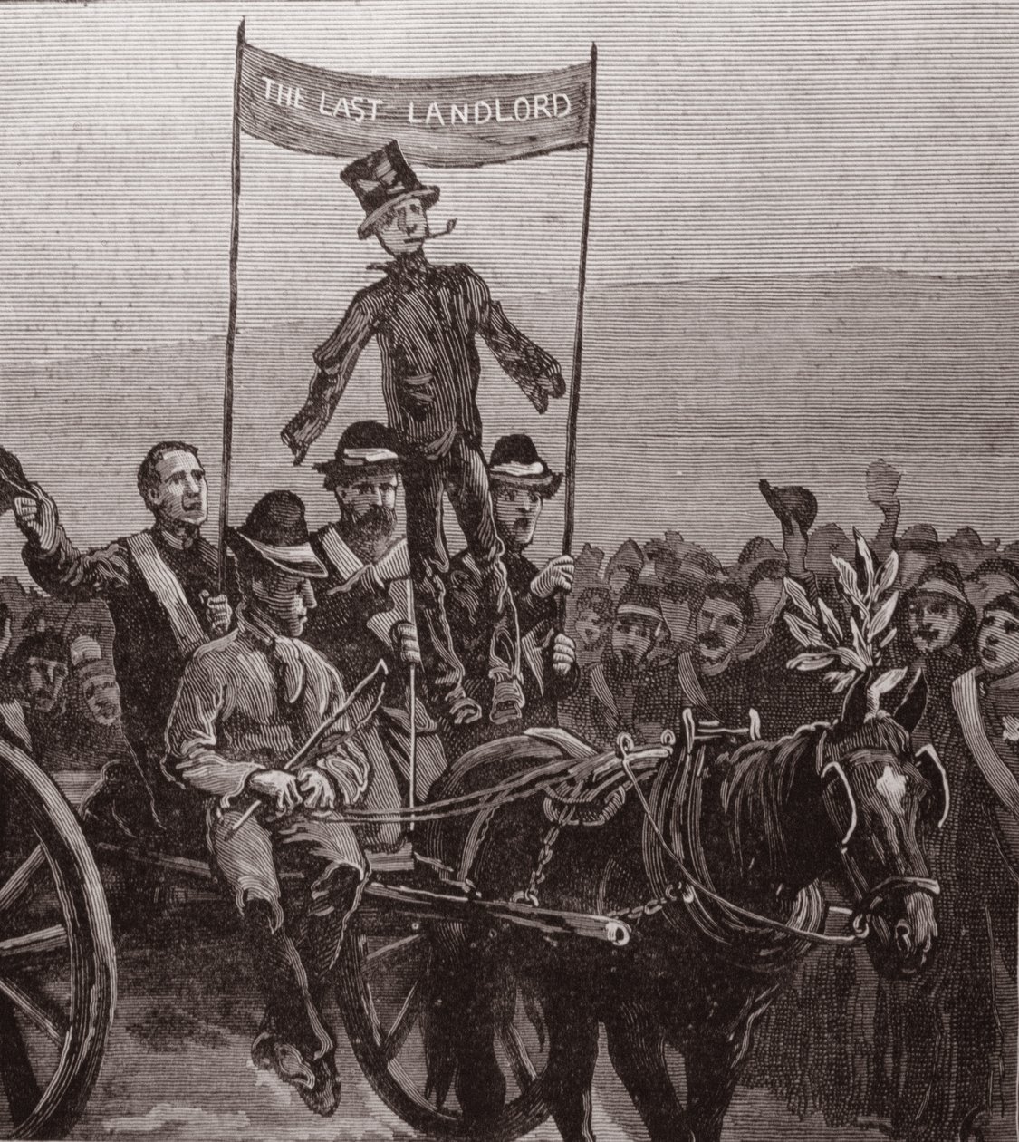 Demonstration auf Mr. Parnells Anwesen, Avondale, Wicklow: Die Effigie des letzten Vermieters, aus 