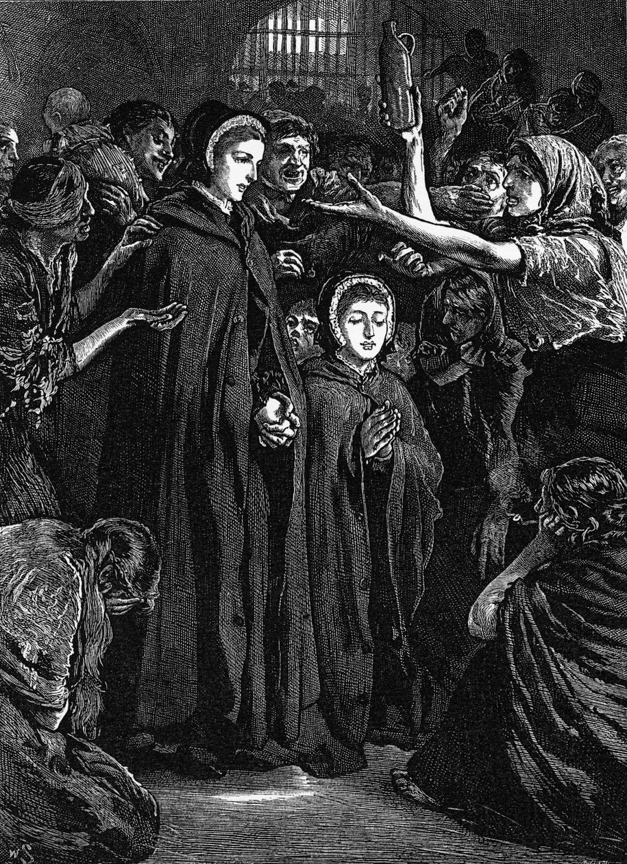 Elizabeth Fry und Anna Buxton besuchen das Newgate-Gefängnis von English School