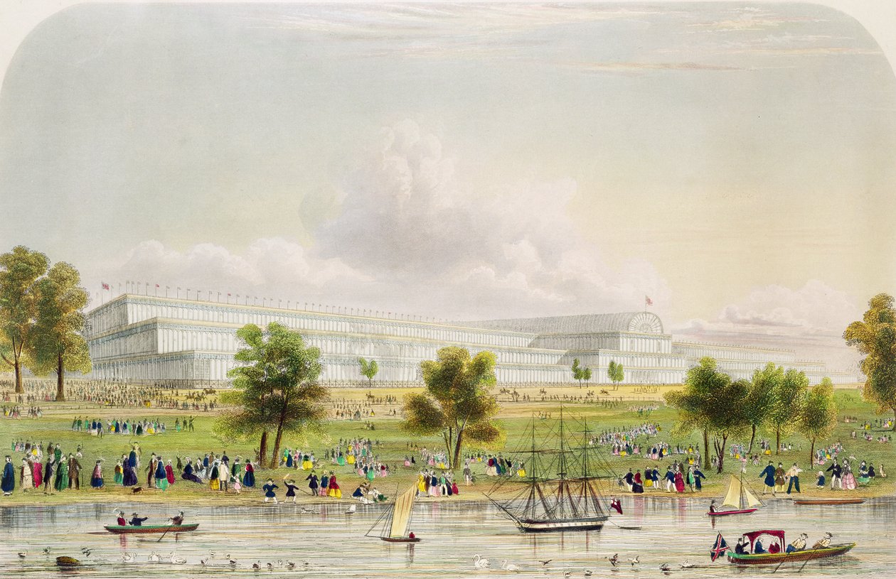 Außenansicht der Großen Ausstellung aller Nationen, von der Serpentine, veröffentlicht von Reed und Co. 1851 von English School
