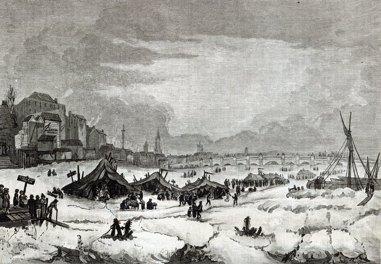 Jahrmarkt auf der Themse zwischen dem 31. Januar und 5. Februar 1814 von English School