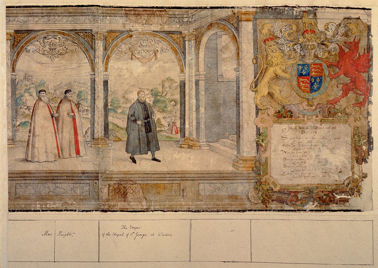 Imaginäre Prozession der Ritter des Hosenbandordens in Windsor, graviert von Marcus Gheeraerts dem Älteren, 1576 von English School