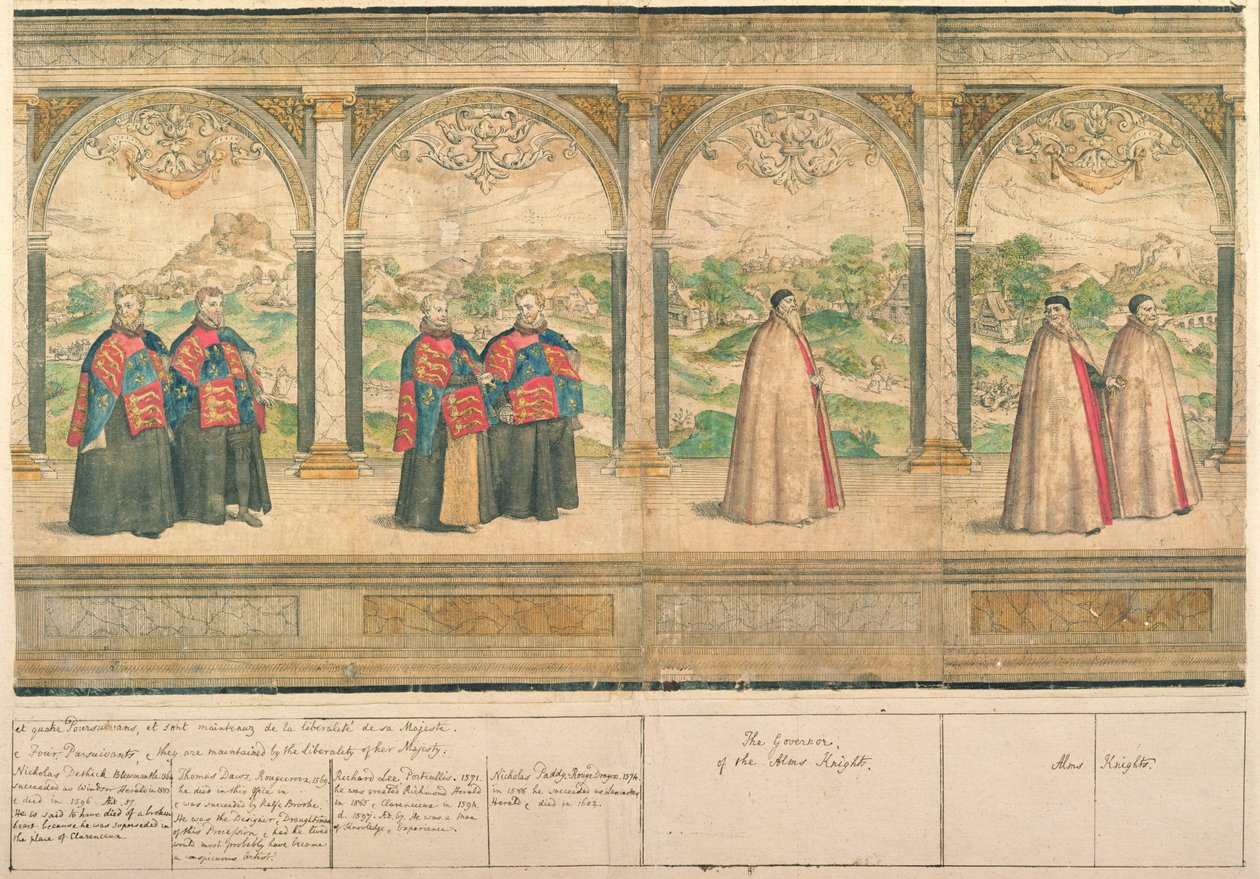 Imaginäre Prozession der Ritter des Hosenbandordens in Windsor, graviert von Marcus Gheeraerts dem Älteren, 1576 von English School