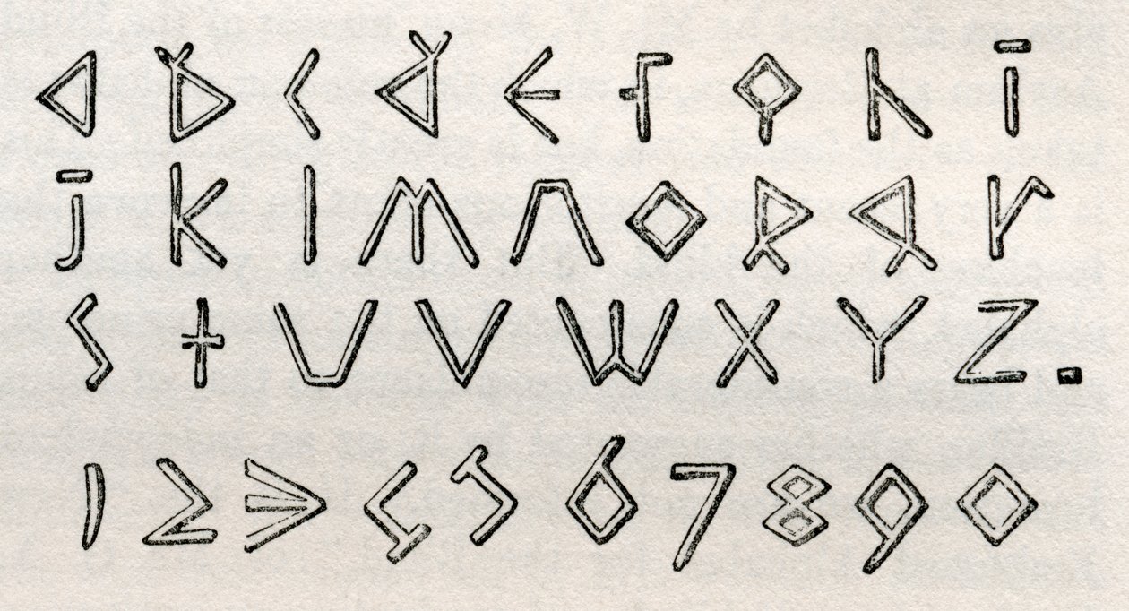 James Galls dreieckiges taktiles Alphabet und Zahlen für Blinde, aus 