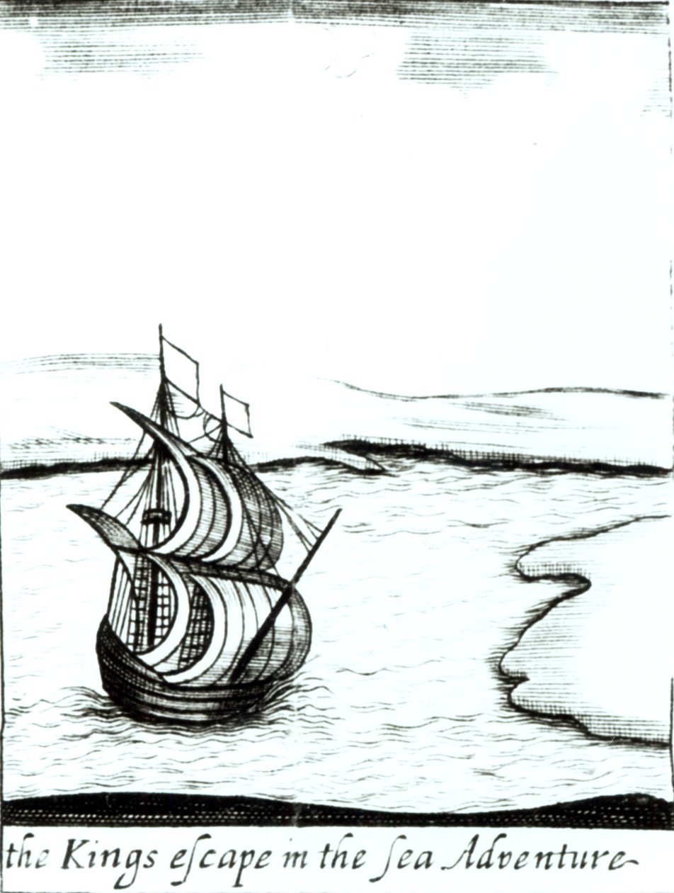 König Karl II. (1630-85) flieht aus England im Jahr 1651, veröffentlicht 1660 von English School