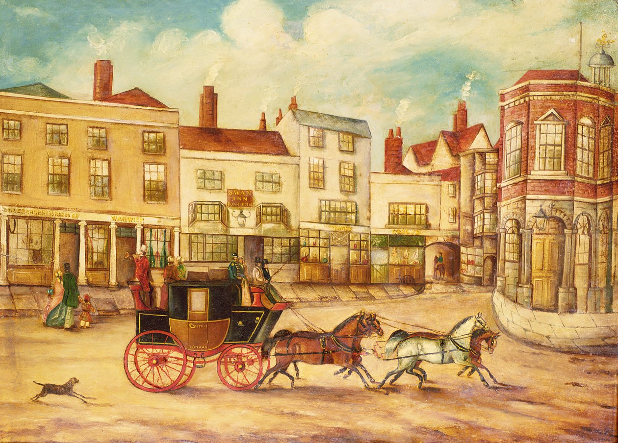 London nach Maidstone Postkutsche passiert das Schwanenwirtshaus und das Rathaus von English School
