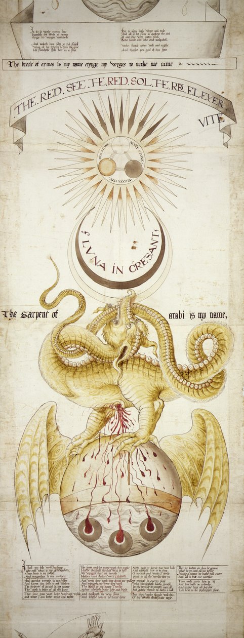 Emblematisches Diagramm der alchemistischen Prozesse zur Herstellung des Steins der Weisen, Szene 4, aus den Ripley-Rollen von English School