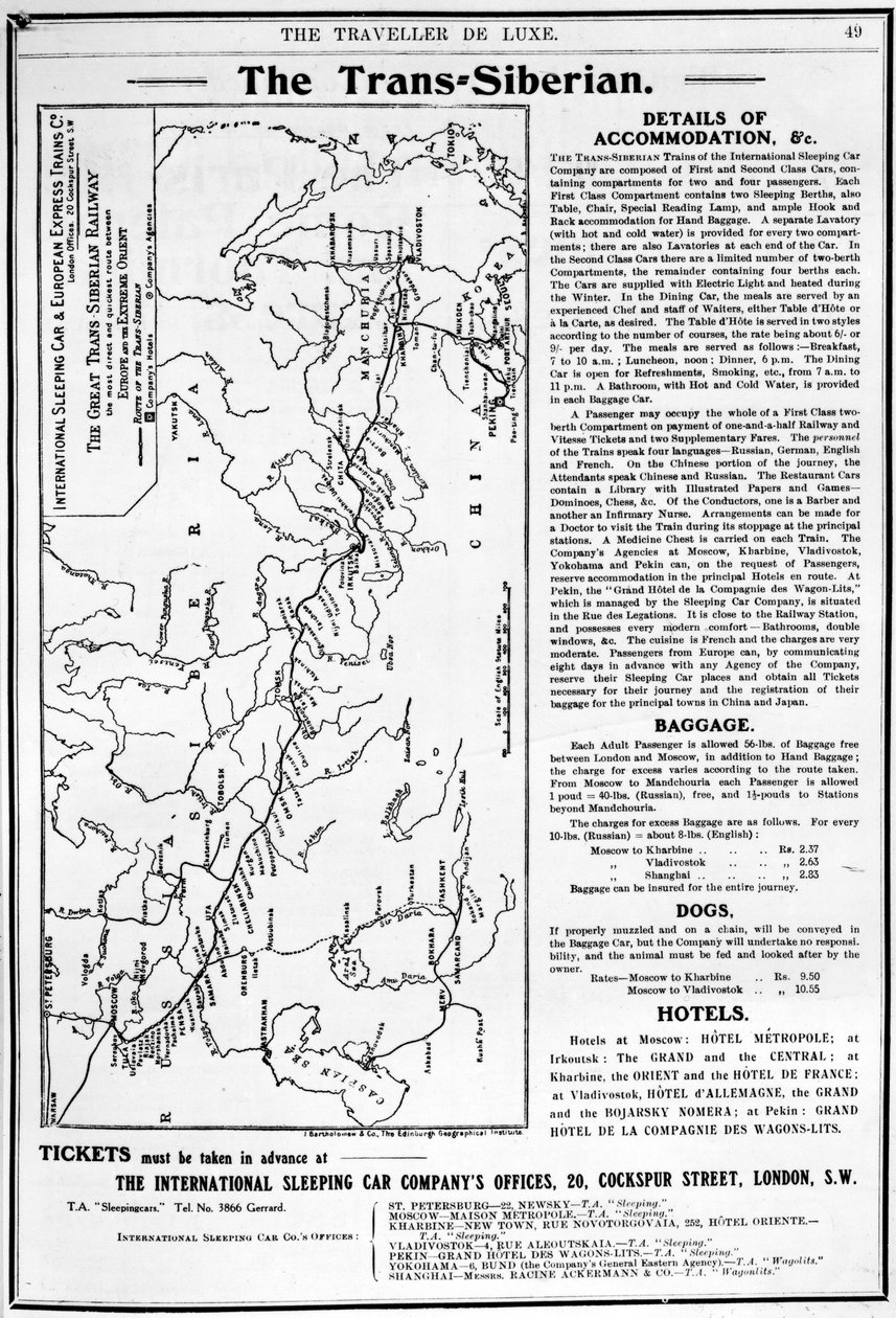 Karte der Transsibirischen Eisenbahn, erstellt von J. Bartholomew und Co., ca. 1920 von English School