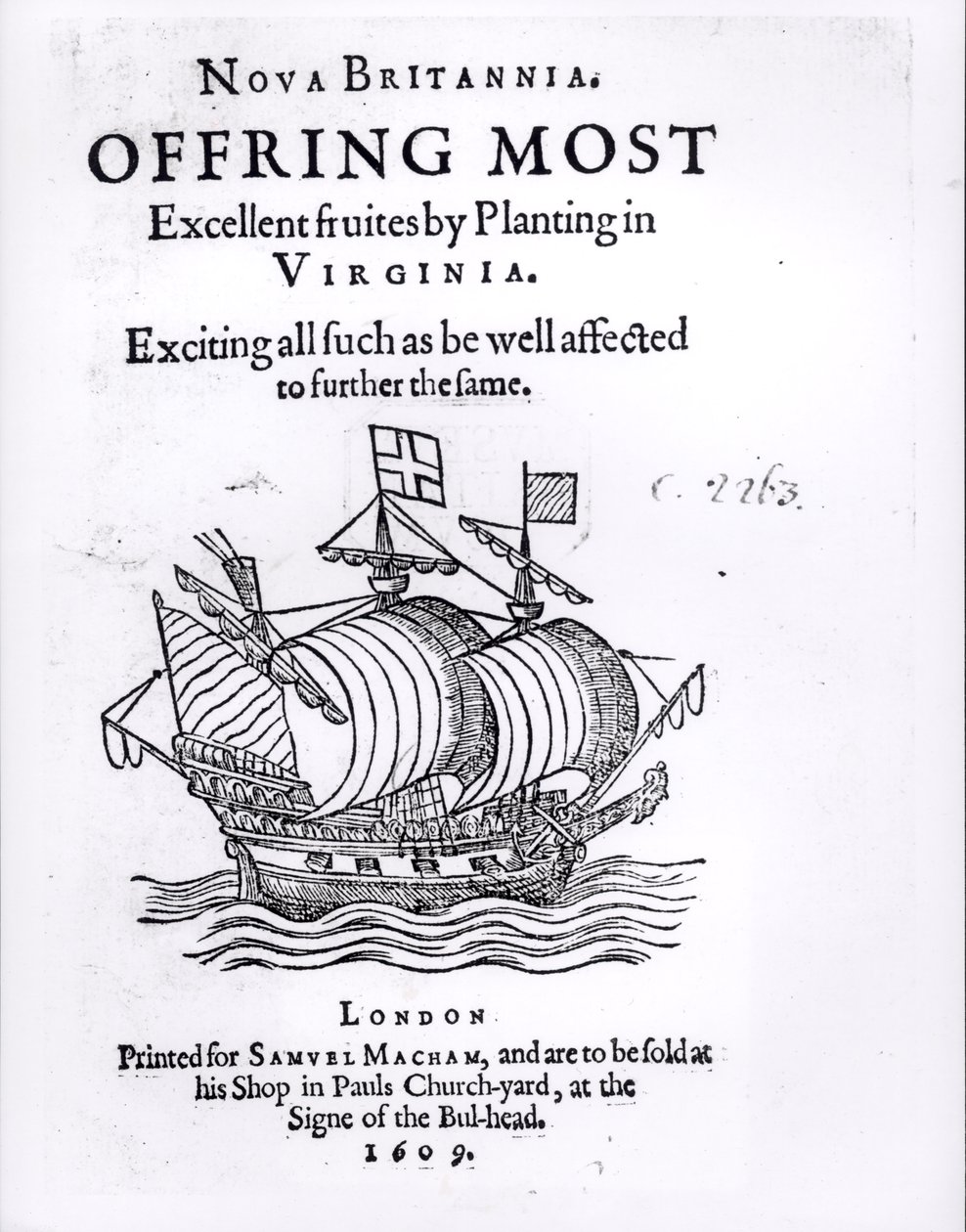 Nova Britannia. Bietet die besten Früchte durch Pflanzung in Virginia, 1609 von English School