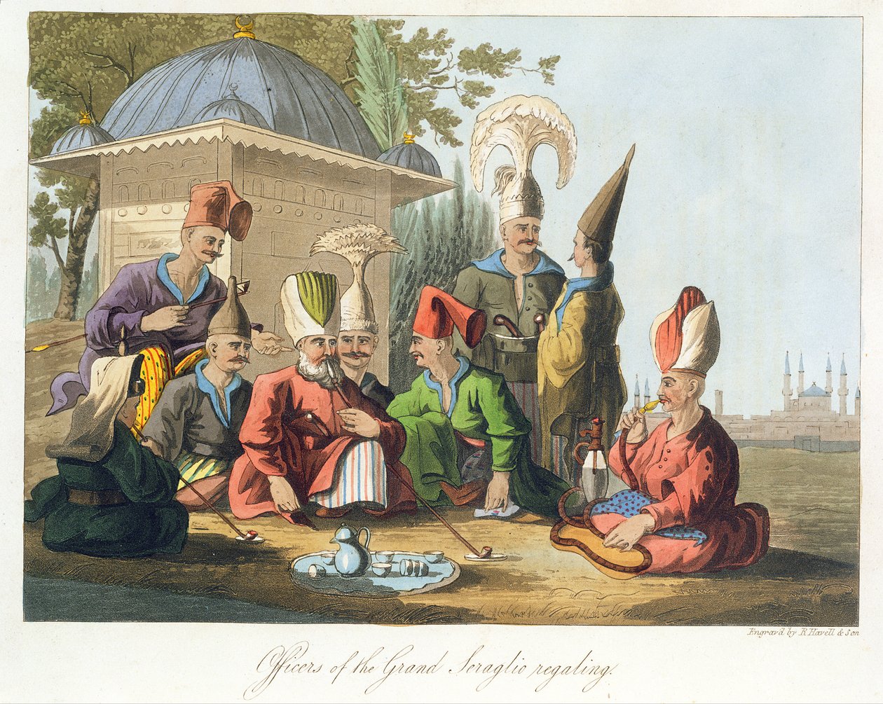 Offiziere des Großen Serails beim Schmausen, graviert von Robert Havell und Söhne, ca. 1816 von English School