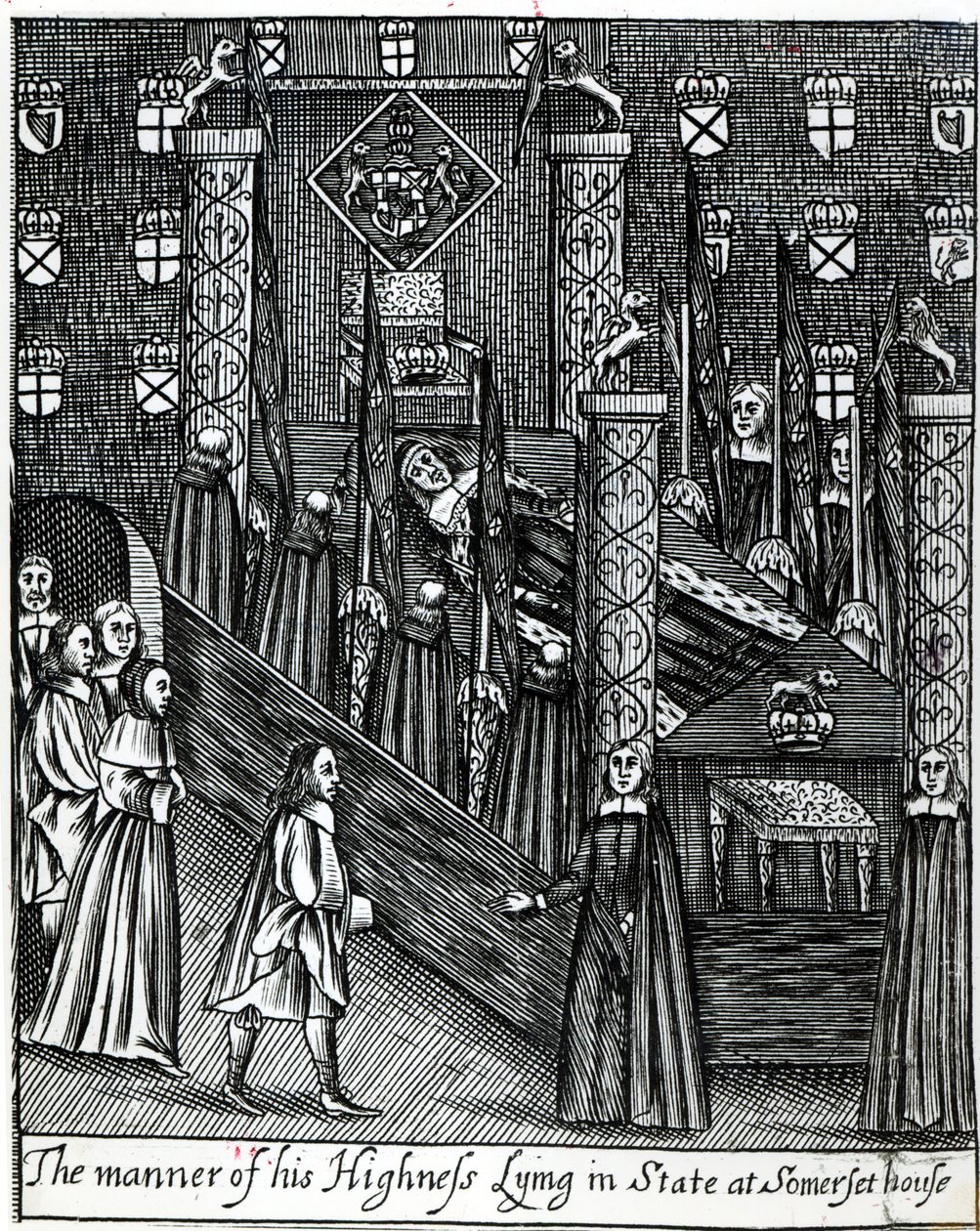 Oliver Cromwell (1599-1658) aufgebahrt, ca. 1658 von English School