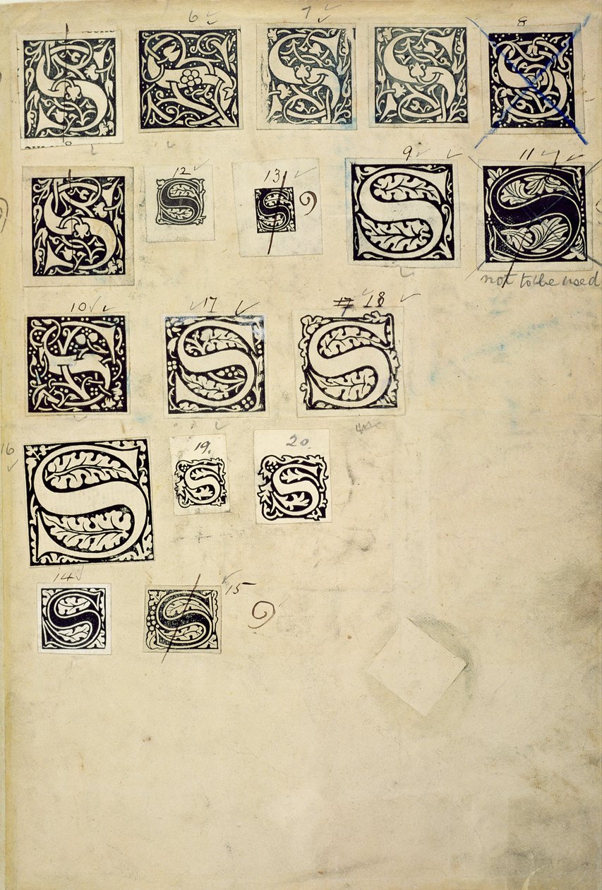 Seite aus einem Musterbuch mit Probedruckbuchstaben, von der Kelmscott Press von English School