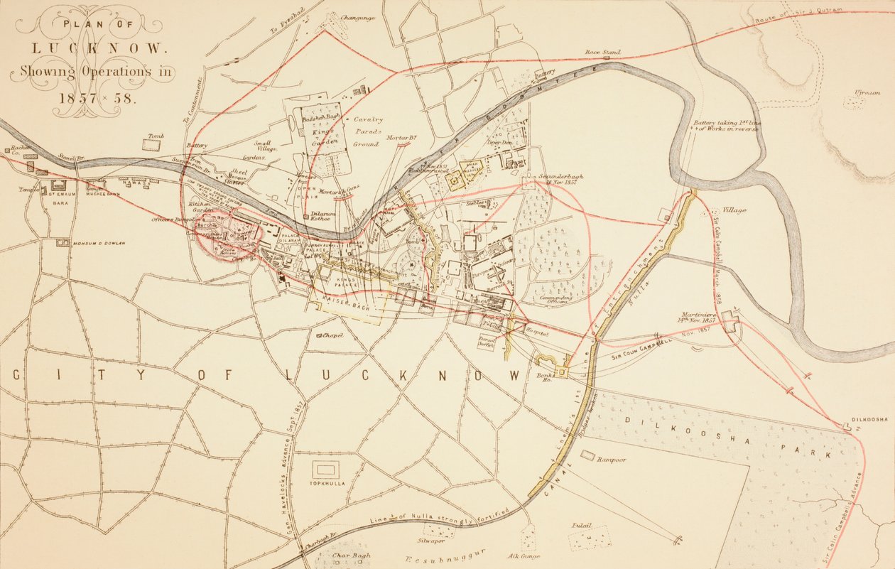 Plan von Lucknow, 1883 von English School