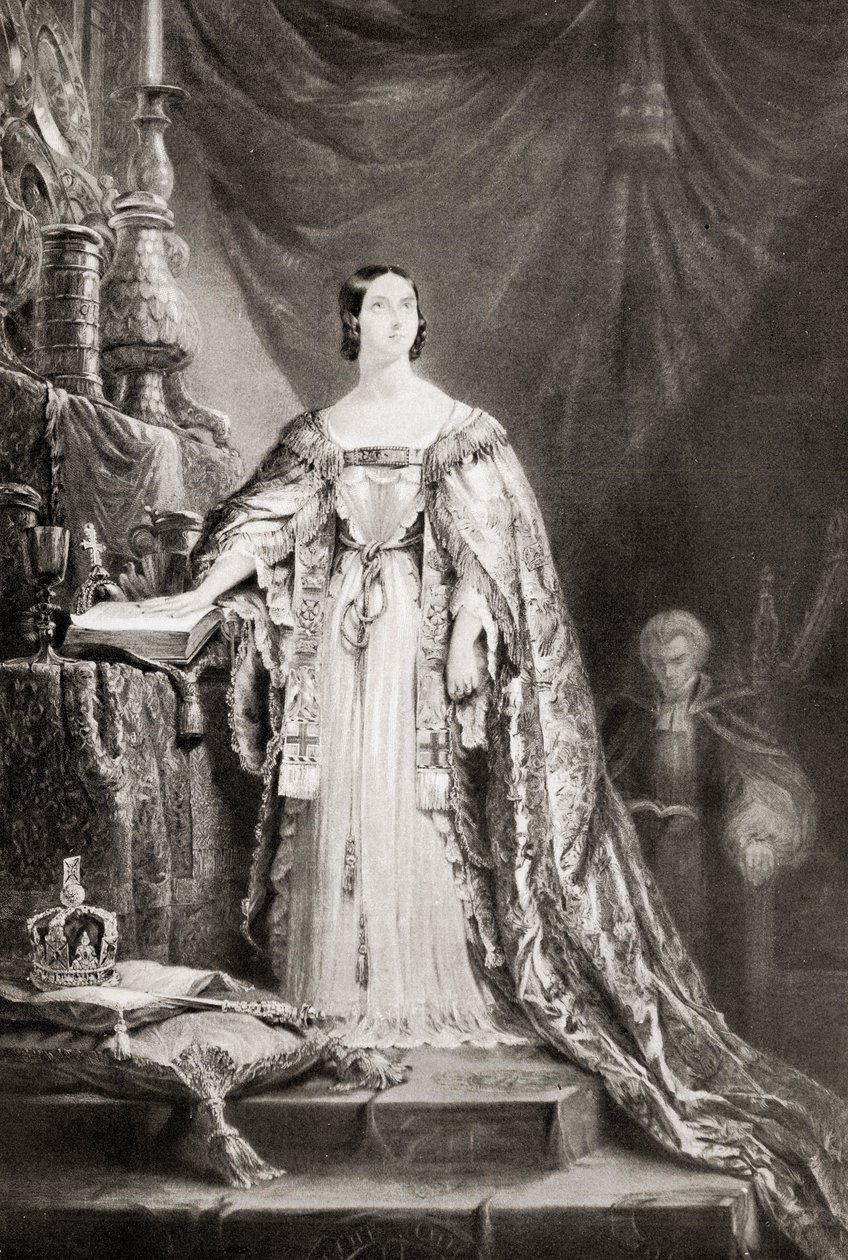 Königin Victoria (1819-1901) legt den Krönungseid ab von English School