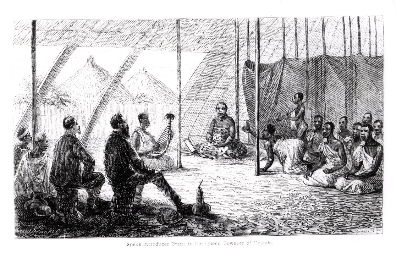 Speke (1827-64) stellt Grant (1827-92) der Königinwitwe von Uganda vor von English School