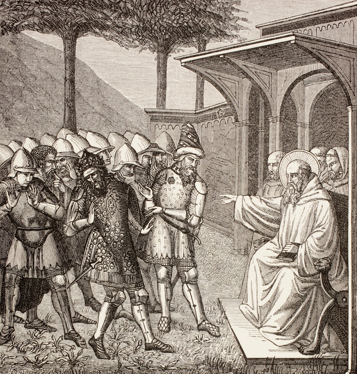 Der heilige Benedikt von Nursia tadelt den König der Ostgoten von English School
