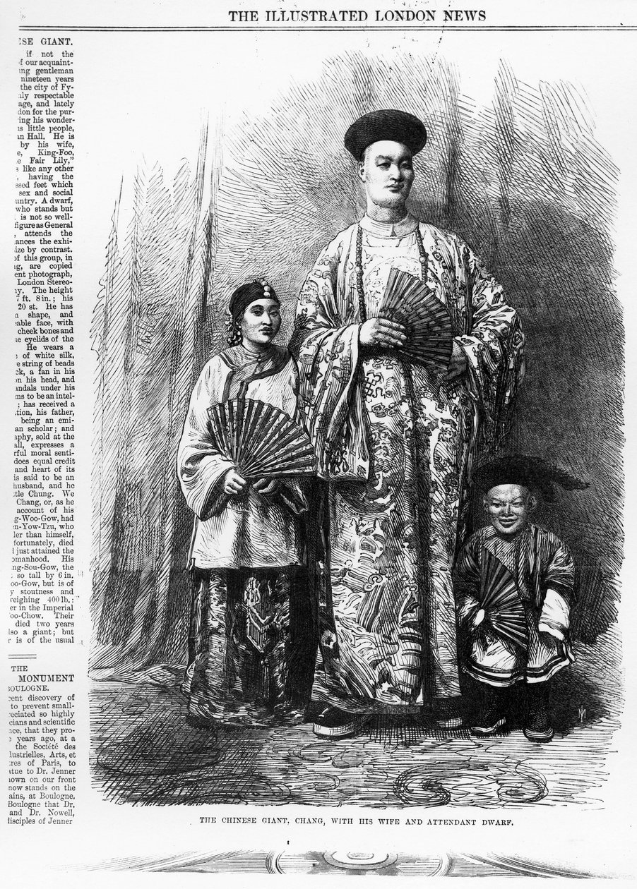 Der chinesische Riese Chang mit seiner Frau und seinem Zwergdiener, veröffentlicht in 