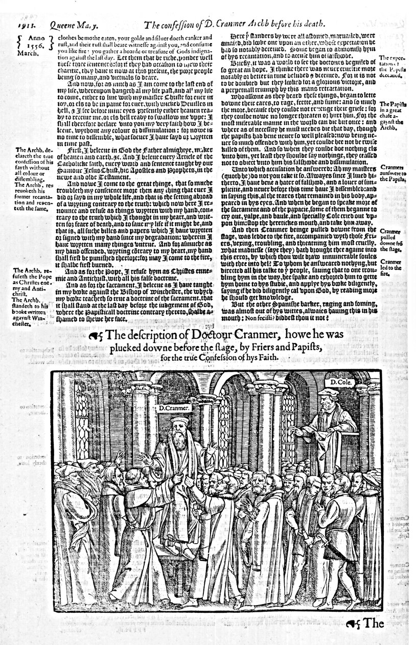 Das Geständnis von Doktor Thomas Cranmer (1489-1556), Erzbischof von Canterbury, vor seinem Tod, aus 