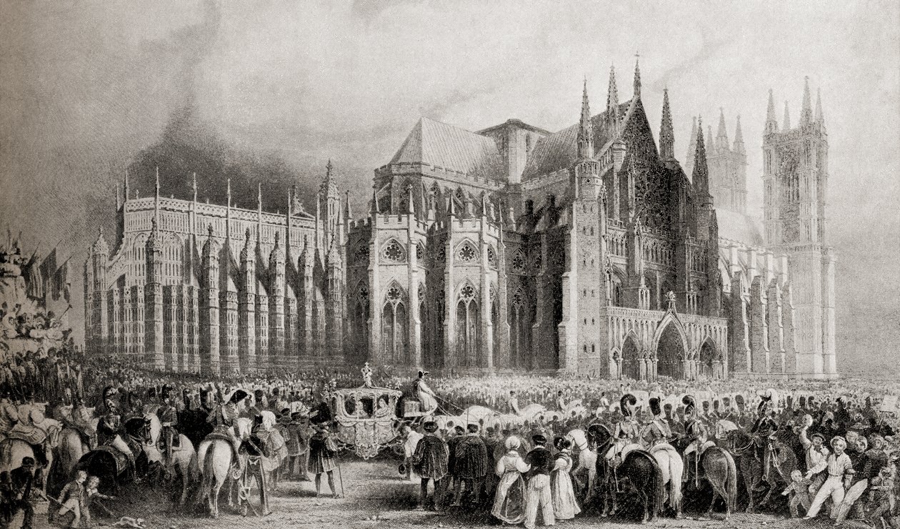 Die Krönungsprozession von Wilhelm IV. und Königin Adelaide am 8. September 1831 von English School
