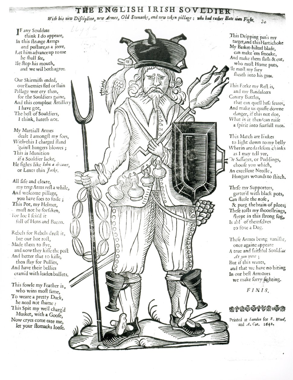 Der englisch-irische Soldat, mit seiner neuen Disziplin, neuen Waffen, altem Magen und neu erbeuteter Beute: Der lieber isst als kämpft, satirisches Flugblatt, veröffentlicht 1642 von English School