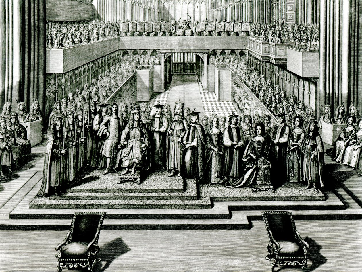 Die Krönung von König James II und Königin Mary von English School